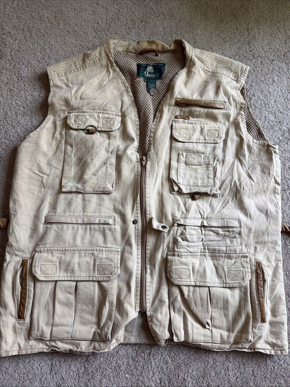 Vintage Orvis Vest Mens XL Ivory Cargo Pockets Safari Hunting Fishing Outdoor